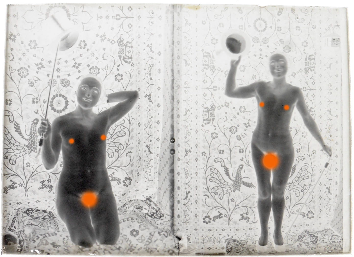 Nu, Nude, Curiosa, Erotisme, jeune femme au chapeau. Deux images sur Plaque de verre négative 13x18cm , Photo image négatif sur verre 1900' ARDECHE PHOTO ANTIQUE