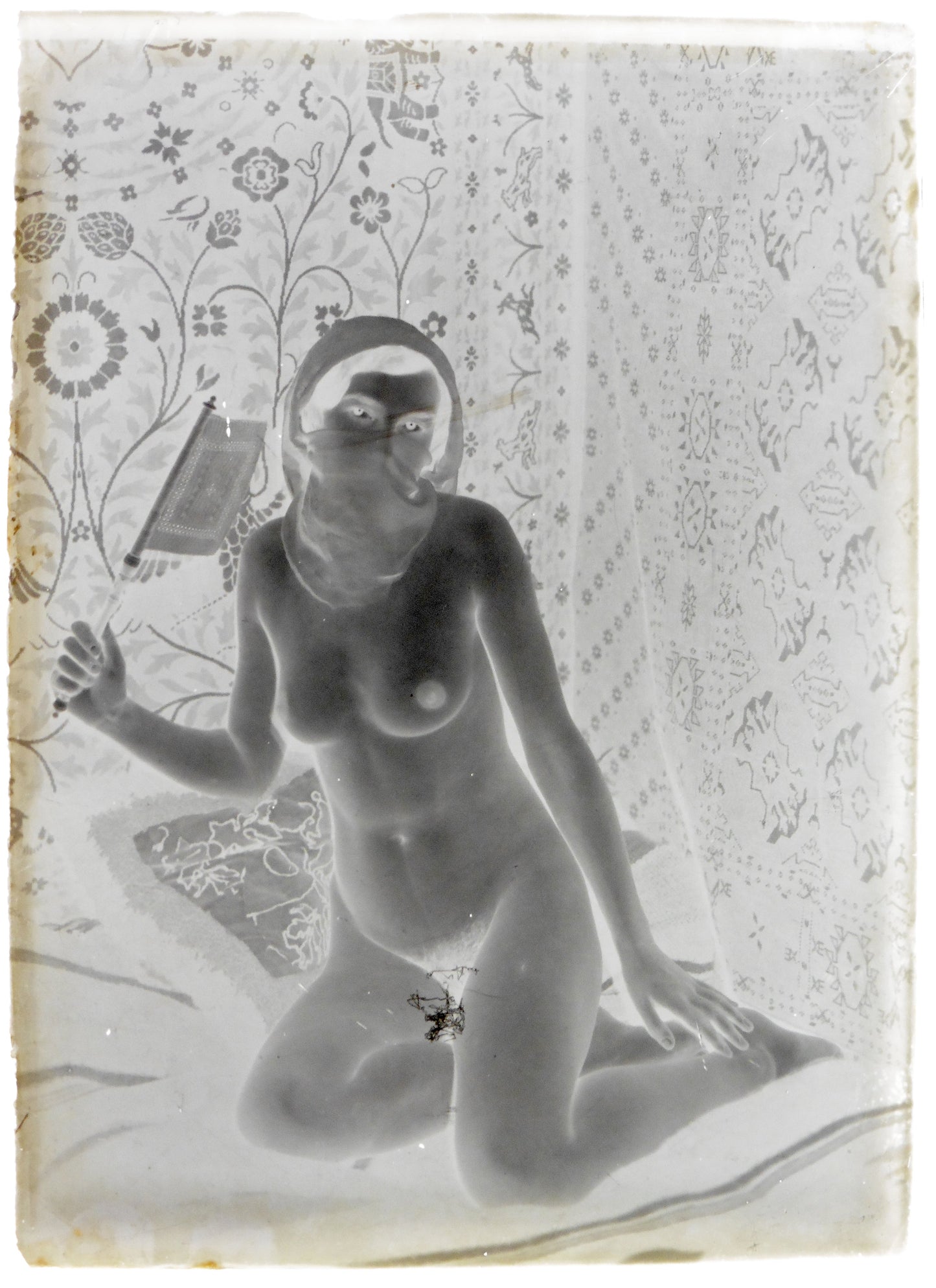 Nu, Nude, Curiosa, Erotisme, une jeune femme Orientale.Plaque de verre négative 13x18cm , Photo image négatif sur verre 1900'. ARDECHE PHOTO ANTIQUE