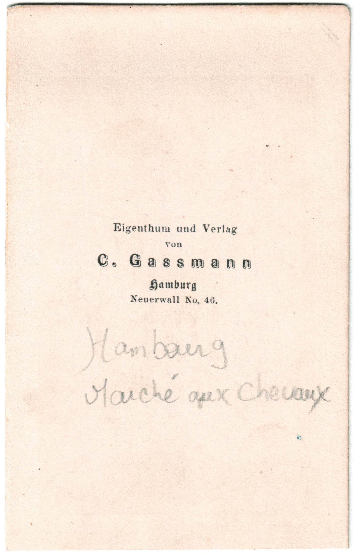Cdv Allemagne.Hambourg.Hamburg, marché aux chevaux.C.Gassmann.Photo Albuminée aquarellée d'après lithographie.Format photo carte de visite 6,6x10,6cm.1860.