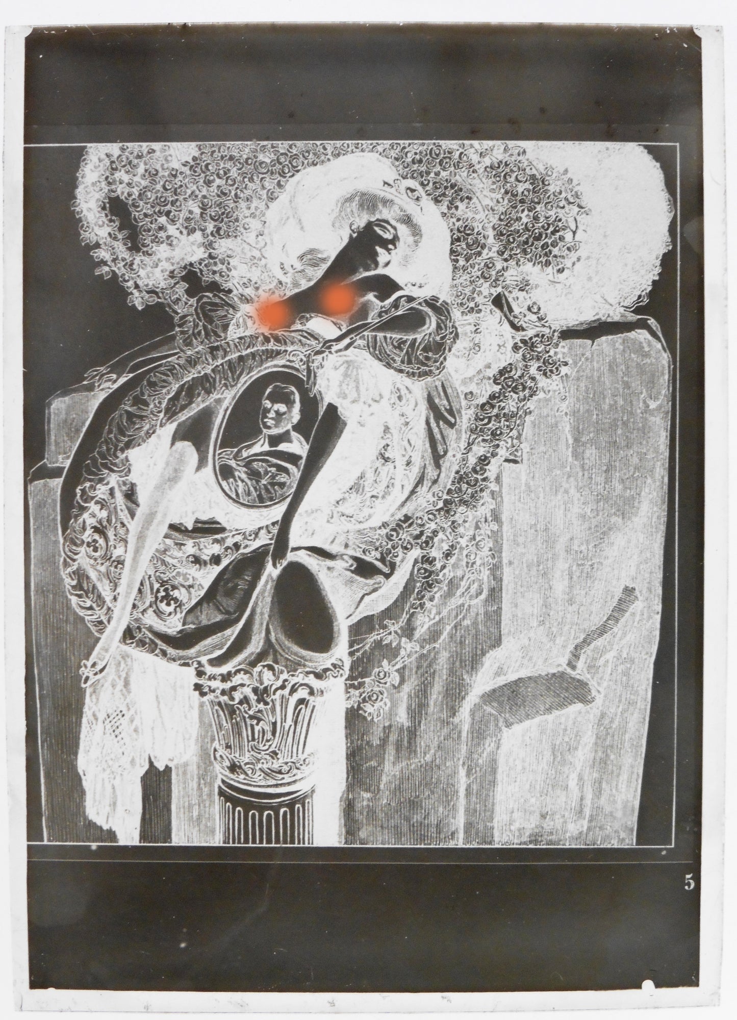 Nu.Nude.Curiosa.Erotic.Franz Von Bayros N°5 .Dessin Erotique sur Plaque de verre Négatif 13x18cm."Le Souvenir". 1900'.