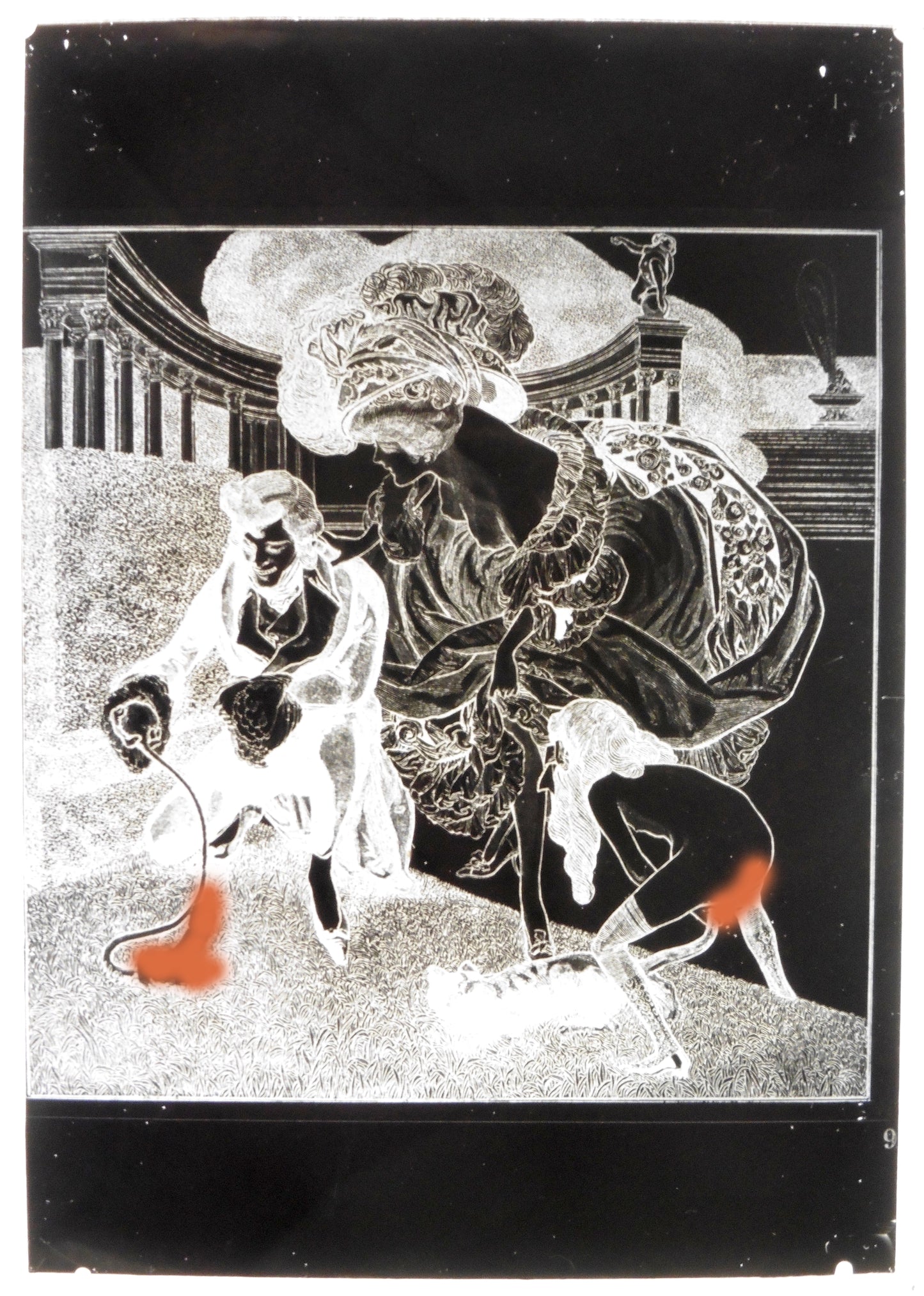 Nu.Nude.Curiosa.Erotic.Franz Von Bayros N°9.Dessin Erotique sur Plaque de verre Négative 13x18cm."Im Garten der Aphrodite."Je suis dans le Jardin d'Aphrodite.1900'.