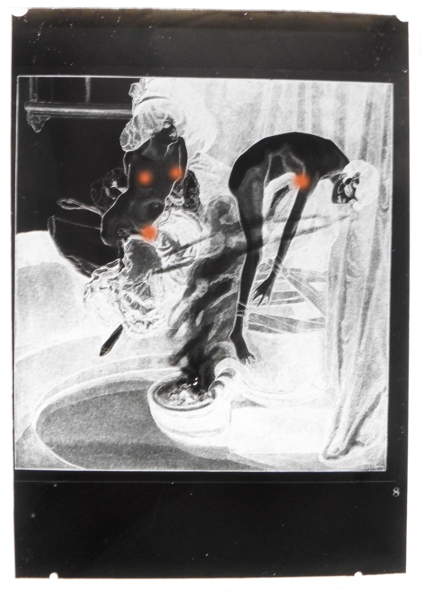 Nu.Nude.Curiosa.Erotic.Franz Von Bayros N° 8.Dessin Erotique sur Plaque de verre Négative 13x18cm."Im Garten der Aphrodite."Je suis dans le Jardin d'Aphrodite.1900'.