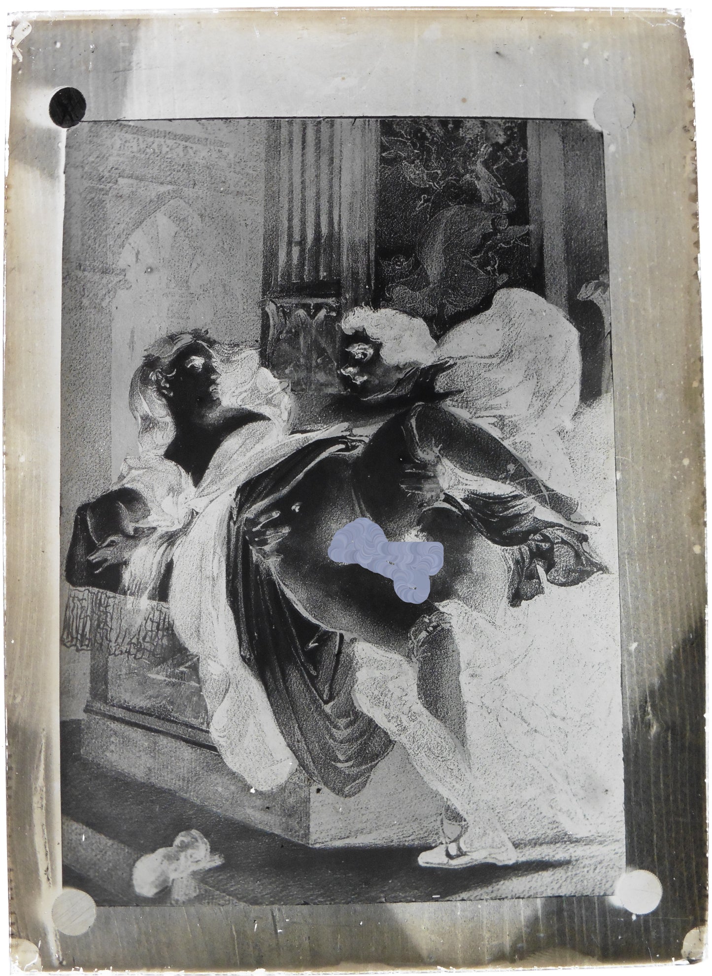 Nu, Nude, Curiosa, Erotisme, Reproduction d'une gravure d'un couple nus.Plaque de verre négative 13x18cm , Photo image négatif sur verre 1900'. réf:498