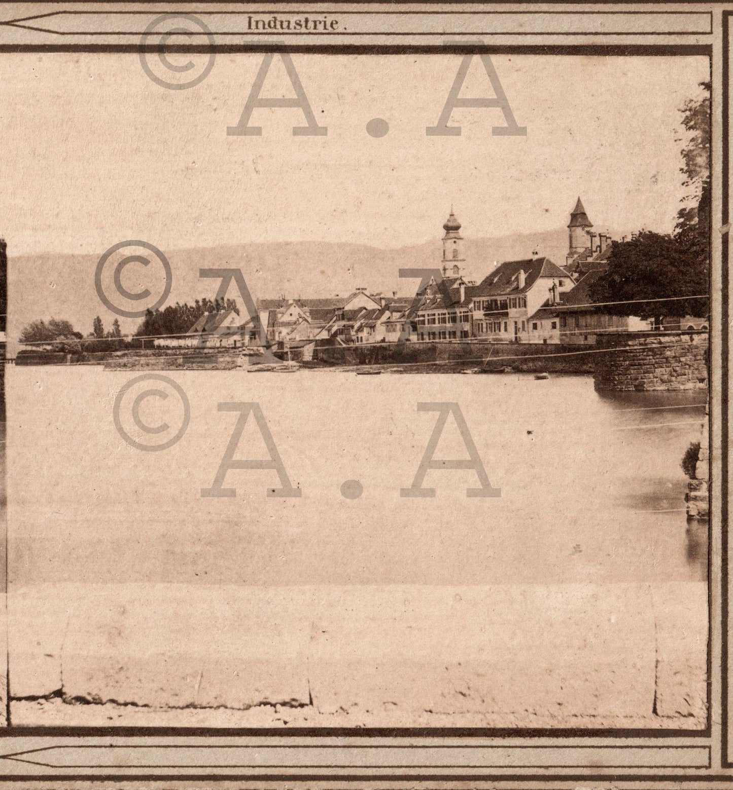 Rare! 1855.Allemagne.Deutschland."Lindau wird vom Eisenbahndamm aufgesogen".Photo Stereo.Stereoview.Germany.(Deutche Industrie) ARDECHE PHOTO ANTIQUE