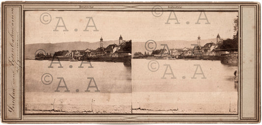 Rare! 1855.Allemagne.Deutschland."Lindau wird vom Eisenbahndamm aufgesogen".Photo Stereo.Stereoview.Germany.(Deutche Industrie)