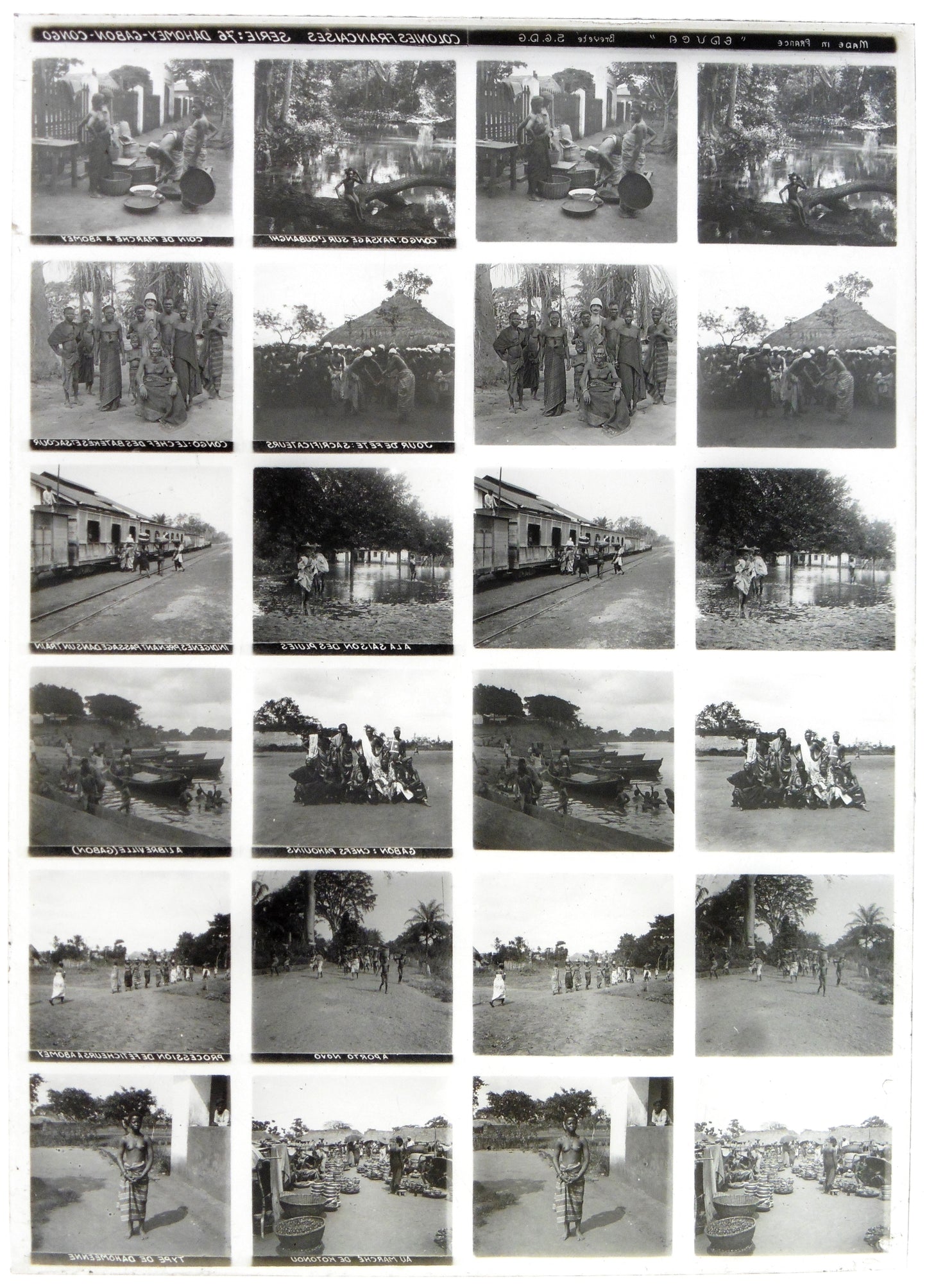 Educa.Colonnies Françaises. Série 76 "Afrique Française Dahomey-Gabon-Congo" Stereo 12 Vues sur plaque de verre positive 13x18 pour borne stéréoscopique Educa.