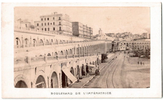 Cdv Algérie.Alger."Boulevard de l'Impératrice". Photographe Claude Portier. Format photo carte de visite 6,3x10,5cm.1870.