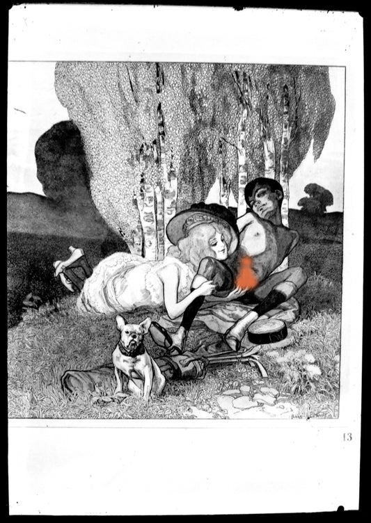 Nu.Nude.Curiosa.Erotic.Franz Von Bayros N°13.Dessin Erotique sur Plaque de verre Négative 13x18cm."Im Garten der Aphrodite."Je suis dans le Jardin d'Aphrodite.1900'.