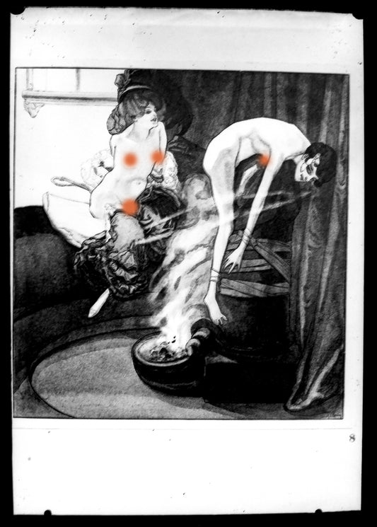 Nu.Nude.Curiosa.Erotic.Franz Von Bayros N°  8.Dessin Erotique sur Plaque de verre Négative 13x18cm."Im Garten der Aphrodite."Je suis dans le Jardin d'Aphrodite.1900'.