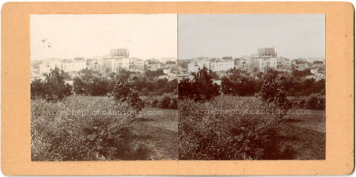 Viviers en Vivarais.Ardèche.07.Vue générale de la ville. Stereo Scène de vie. 1890 .Photo stéréo citrate.