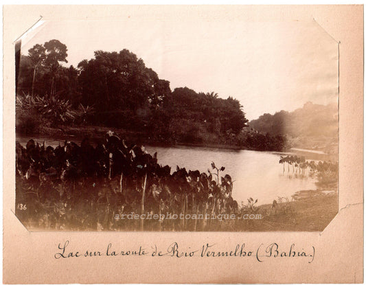 Brésil.Brasil.Bahia, "Lac sur la route de Rio Vermelho ( Bahia)" 1880. Photo Albuminée originale.Format photo 9,7cm x 14,8cm montée sur support papier 12,9x16,6cm.