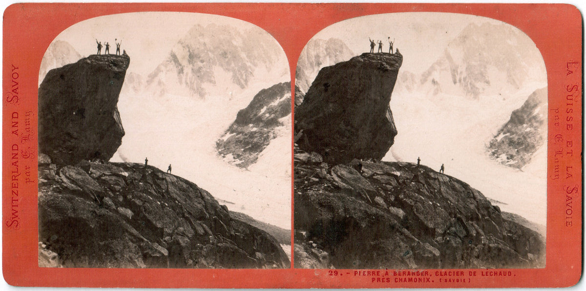 Pierre à Béranger, Glacier de Léchaud, près de Chamonix.Savoie.Stereo vue.1880.Photo stéréo Albuminée.France.Stereoview.Série: La Suisse et la Savoie par E.Lamy.Switzerland and Savoy.