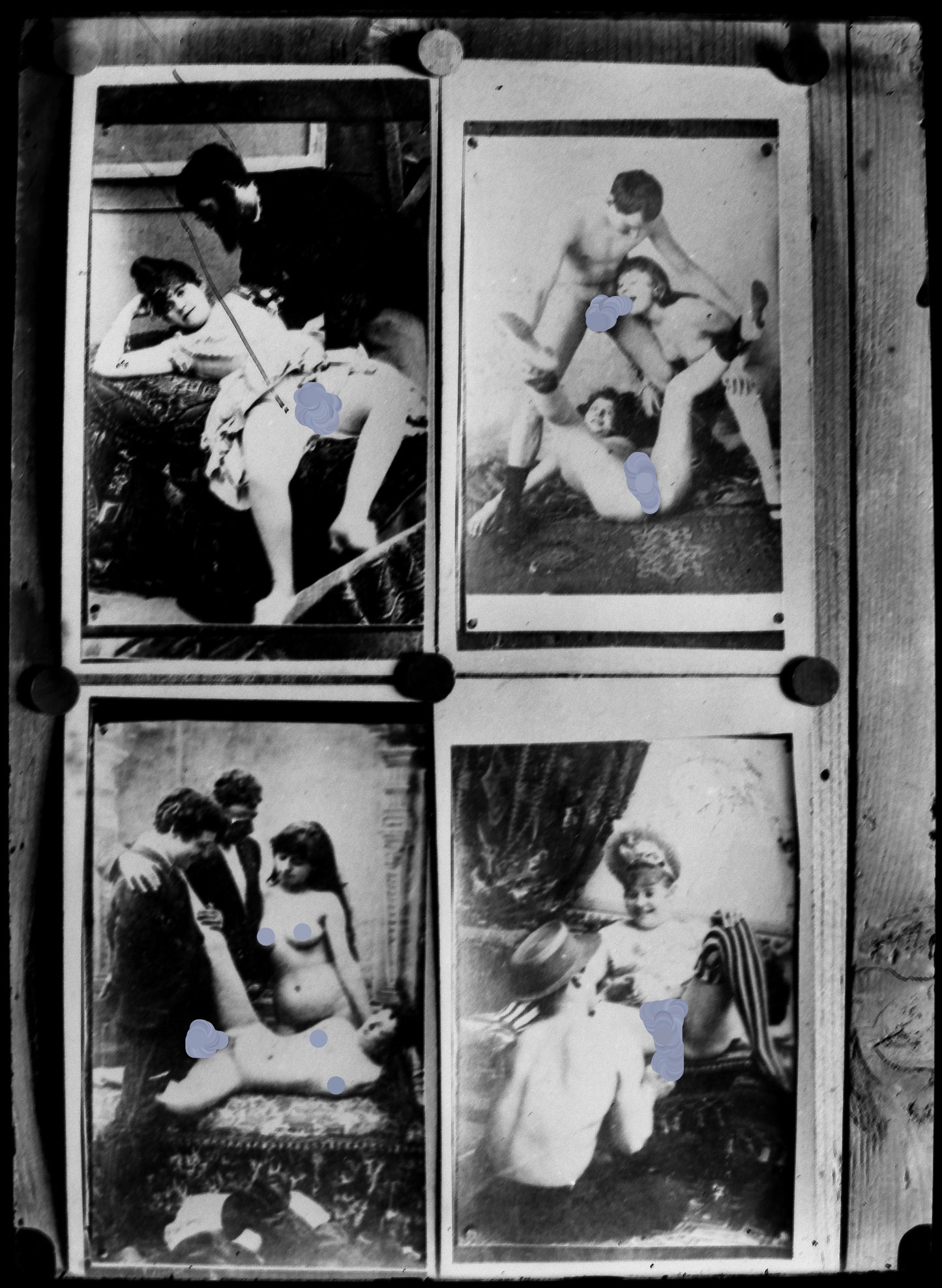 Nu, Nude, Curiosa, Erotisme, Reproduction de quatre photographies de plusieurs couples nus.Plaque de verre négative 13x18cm , Photo image négatif sur verre 1900'. réf:497