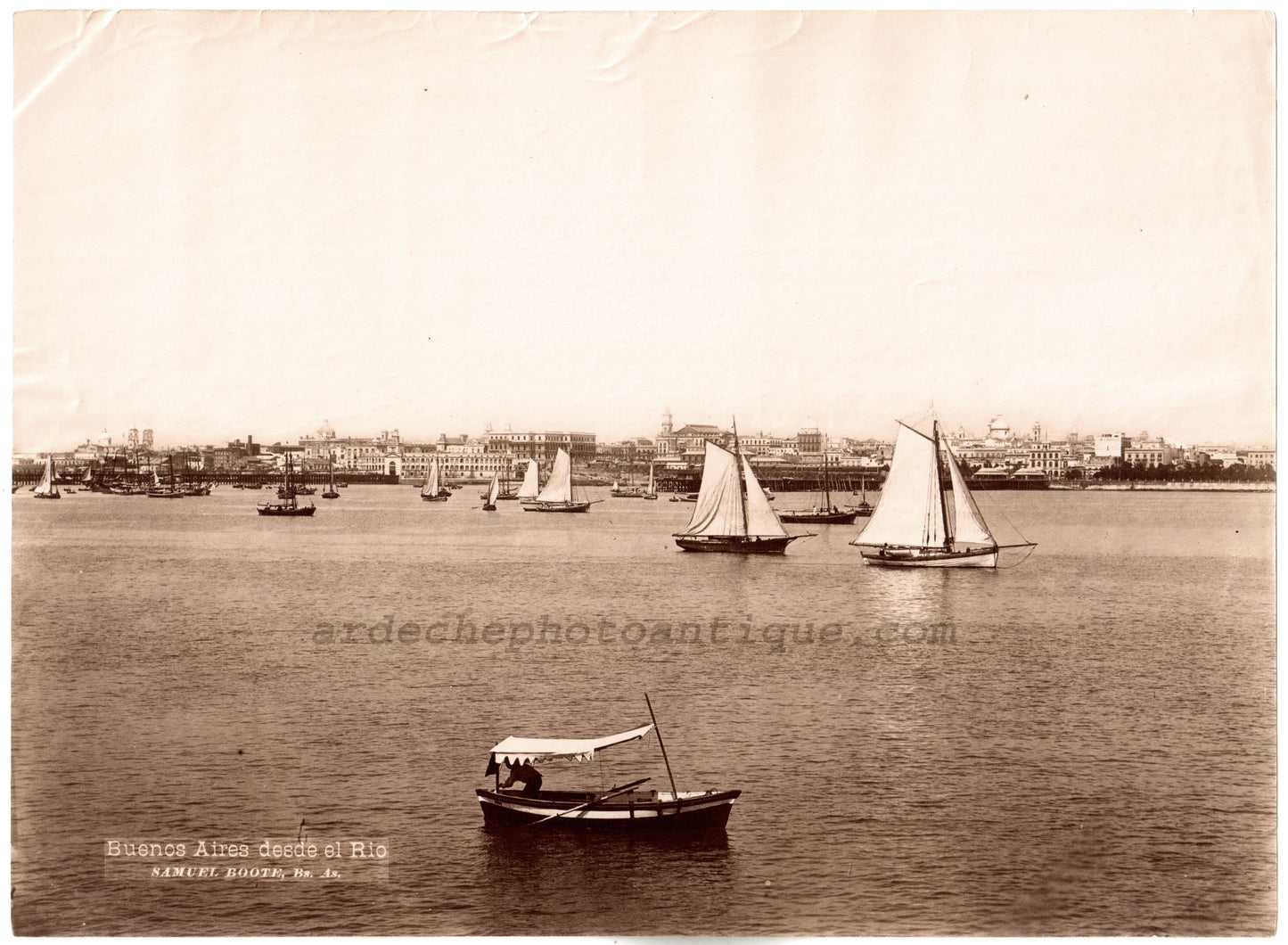 Buenos Aires desde el Rio.Argentine.Argentina 1880. Photo Albuminée originale de Samuel Boote,Bs As.Format 16,7x 22,8cm.
