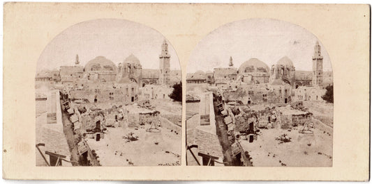 Photo Stéréo Palestine, Street in Jerusalem, with church of the Holy Sepulchre.Views in The Holy-Land.1857-58.