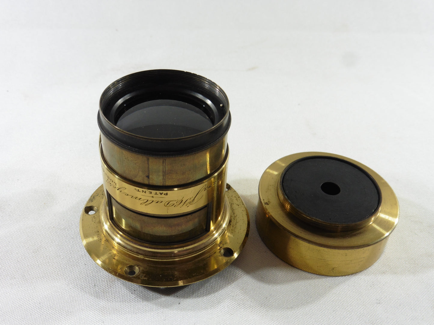 J.H. Dallmeyer.150mm F=5.Rare paire d'objectifs en laiton, pair of antique stereo camera lenses,brass photo lenses with original case and accessories.