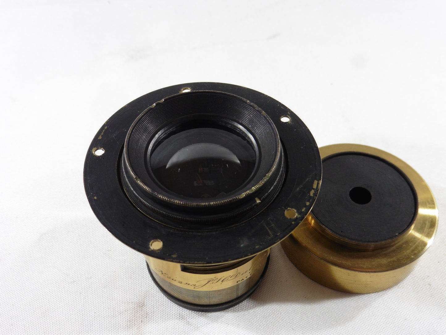 J.H. Dallmeyer.150mm F=5.Rare paire d'objectifs en laiton, pair of antique stereo camera lenses,brass photo lenses with original case and accessories.