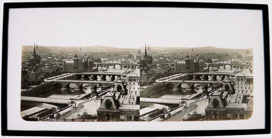 Paris.Panorama des Sept Ponts.Plaque de verre Stéréoscopique Positive 8,5x17cm.Circa 1860.Vintage photo sur verre.France.