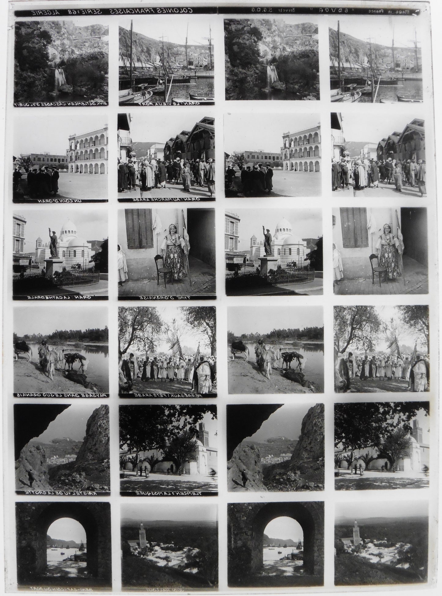 Educa.Colonnies Françaises. Série 68 "Algérie" Stereo 12 Vues sur plaque de verre positive 13x18 pour borne stéréoscopique Educa.