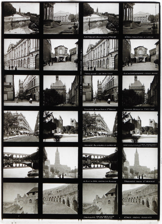 Plaque Verre Stéréo Educa -Toulouse, Carcassonne, Nîmes, Montpellier, le pont du Gard- 12 Vues - Série 23 - 1900